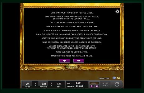 Rembrandt Riches Slot Machine Game Rules Screen