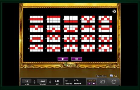 Rembrandt Riches Slot Machine Paylines Screen