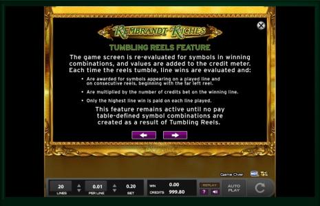 Rembrandt Riches Slot Machine Gamble Feature Screen
