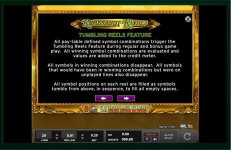 Rembrandt Riches Slot Machine Gamble Feature Screen