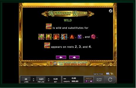 Rembrandt Riches Slot Machine Wild Symbol Screen