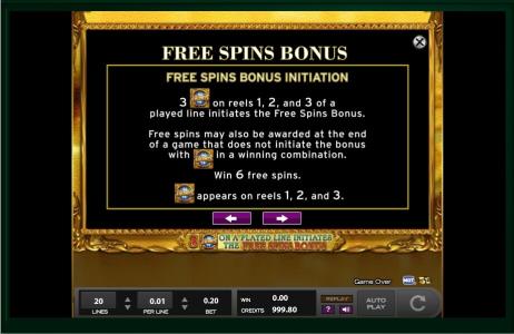 Rembrandt Riches Slot Machine Free Spins Bonus Screen
