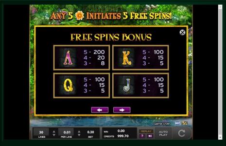 Princess of Paradise Slot Machine Paytable Screen