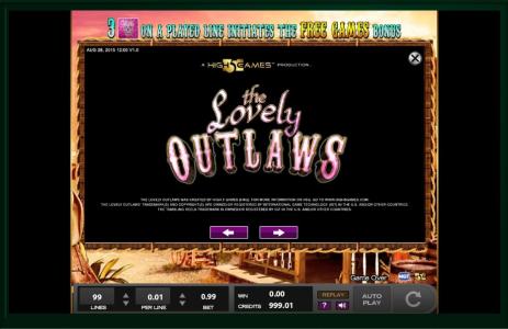 The Lovely Outlaws Slot Machine Paytable Screen