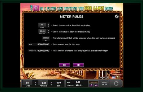 The Lovely Outlaws Slot Machine Game Rules Screen