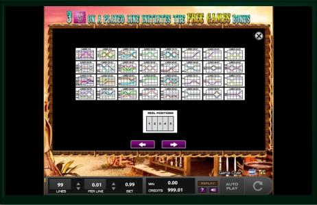 The Lovely Outlaws Slot Machine Paylines Screen