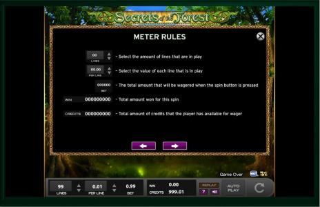 Secrets Of The Forest Slot Machine Game Rules Screen