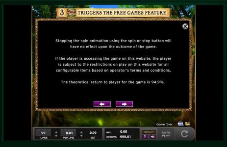 Secrets Of The Forest Slot Machine Bonus Game Screen