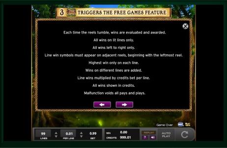 Secrets Of The Forest Slot Machine Bonus Game Screen