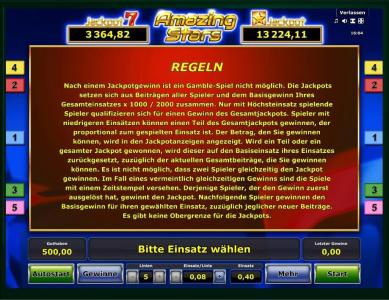 Amazing Stars Slot Machine Rules Screen