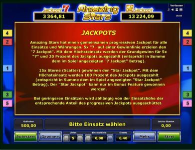 Amazing Stars Slot Machine Jackpot Rules Screen