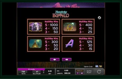 Thundering Buffalo Slot Machine Paytable Screen