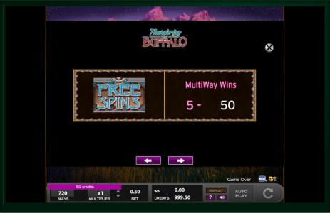Thundering Buffalo Slot Machine Free Spins Bonus Screen