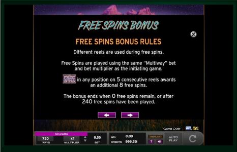 Thundering Buffalo Slot Machine Free Spins Bonus Rules Screen
