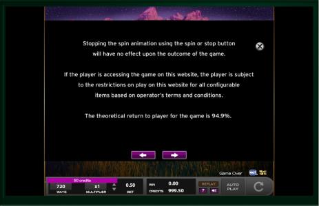 Thundering Buffalo Slot Machine Game Rules Screen