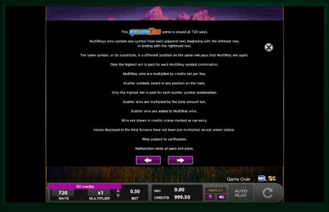 Thundering Buffalo Slot Machine Game Rules Screen