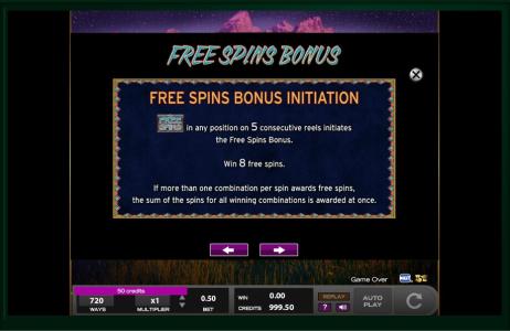 Thundering Buffalo Slot Machine Free Spins Bonus Screen