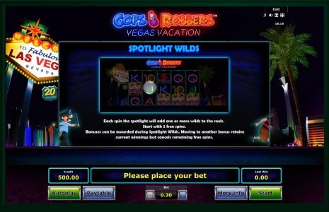 Cops N Robbers: Vegas Vacation Slot Machine Spotlight Wilds Screen