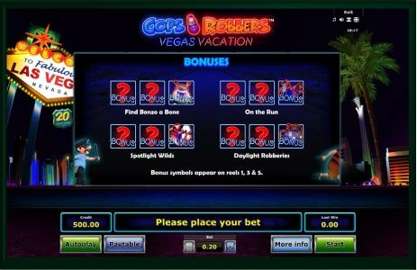 Cops N Robbers: Vegas Vacation Slot Machine Bonus Game Screen