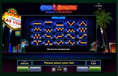 Cops N Robbers: Vegas Vacation Slot Machine Paylines Screen