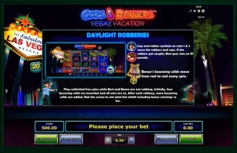 Cops N Robbers: Vegas Vacation Slot Machine Daylight Robberies Screen