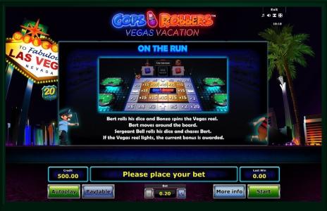 Cops N Robbers: Vegas Vacation Slot Machine On the Run Game Board Screen