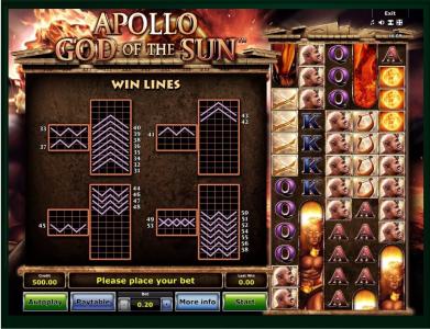 Apollo God of The Sun Slot Machine Paylines Screen
