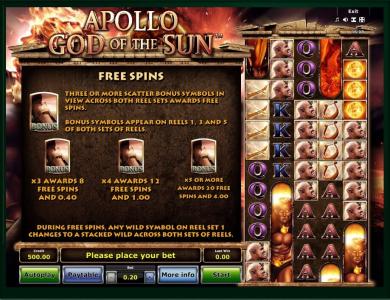 Apollo God of The Sun Slot Machine Free Spins Bonus Screen