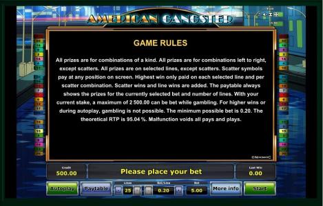 American Gangster Slot Machine Game Rules Screen