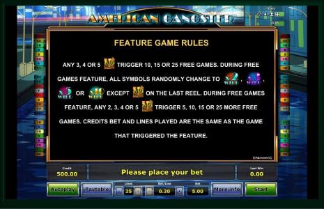 American Gangster Slot Machine Game Rules Screen