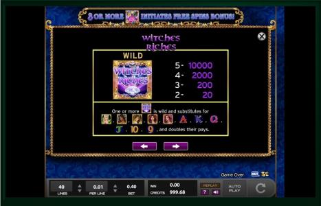 Witches Riches Slot Machine Wild Symbol Screen