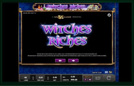 Slot Machine Witches Riches Screen
