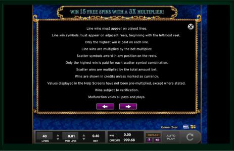 Witches Riches Slot Machine Game Rules Screen