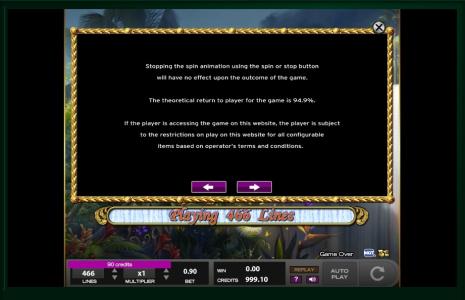 White Falls Slot Machine Game Rules Screen