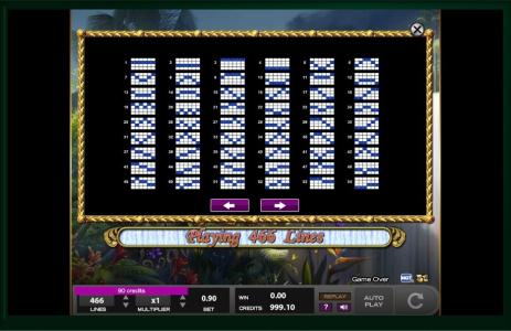 White Falls Slot Machine Paylines Screen