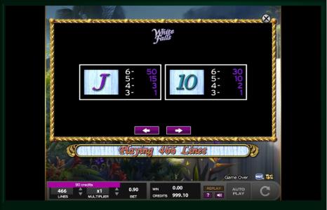 White Falls Slot Machine Paytable Screen