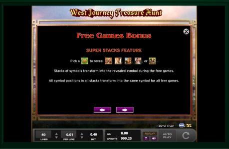 West Journey Treasure Hunt Slot Machine Free Spins Bonus Screen