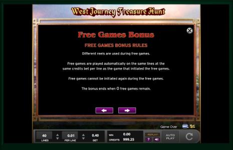 West Journey Treasure Hunt Slot Machine Free Spins Bonus Screen