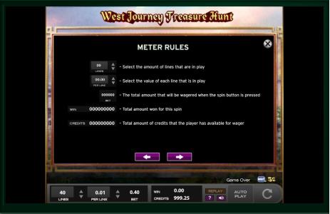West Journey Treasure Hunt Slot Machine Game Rules Screen