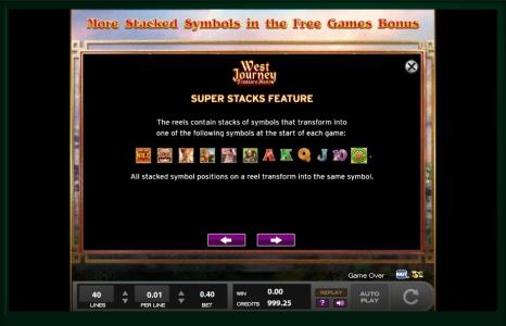West Journey Treasure Hunt Slot Machine Super Stacks Feature Screen