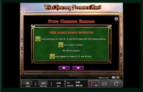 West Journey Treasure Hunt Slot Machine Free Spins Bonus Screen