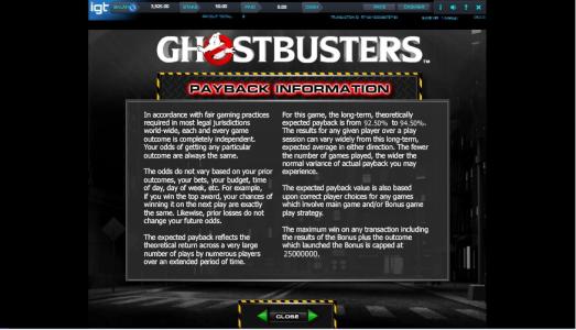 Ghostbusters Slot Machine Playback Information Screen