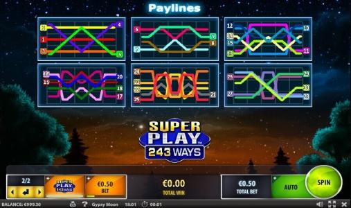 Gypsy Moon Slot Machine Paylines Screen