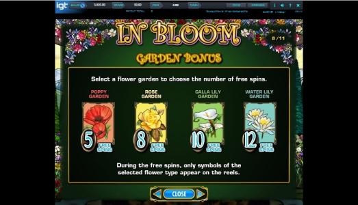 In Bloom Slot Machine Bonus Game Screen