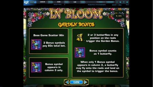 In Bloom Slot Machine Scatter Awards and Wild Symbol Screen