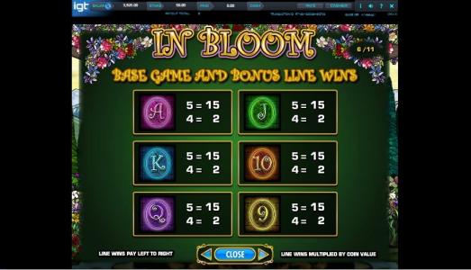In Bloom Slot Machine Bonus Line Screen