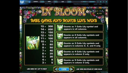 In Bloom Slot Machine Bonus Line Screen