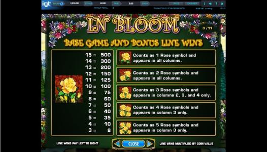 In Bloom Slot Machine Bonus Line Screen
