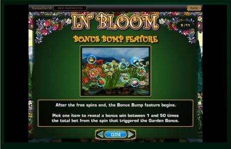 In Bloom Slot Machine Bonus Feature Screen