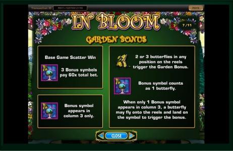 In Bloom Slot Machine Scatter Awards and Wild Symbol Screen